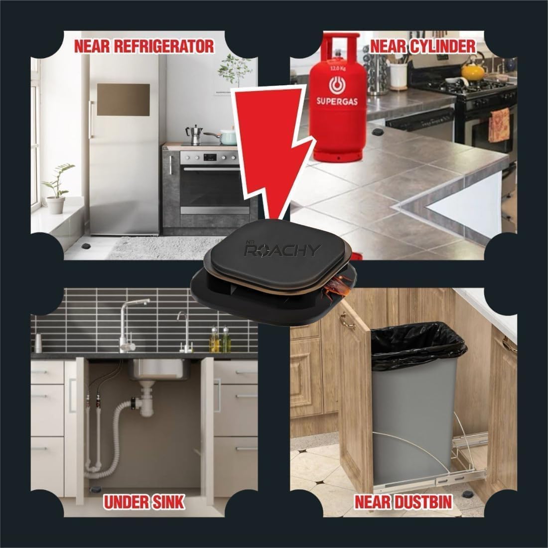 Noroachy Natural Cockroach Killer Bait for Kitchen, Bathrooms & Cabinets, Outdoor & Indoor - All in One Solution (12 Bait)