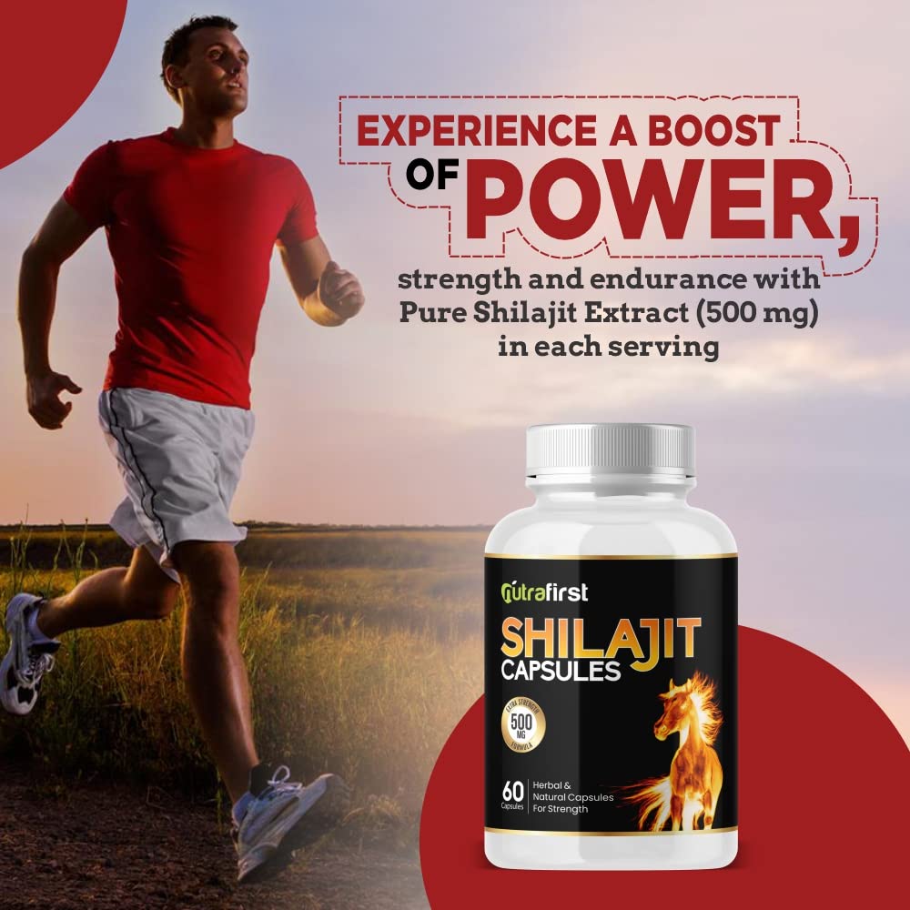 Nutrafirst Shilajit Capsules (500mg, 60 Caps) | Pure Himalayan Shilajeet Extract | Supports Muscle Strength, Stamina, Endurance & Energy | Improves Performance, Vitality & Immunity