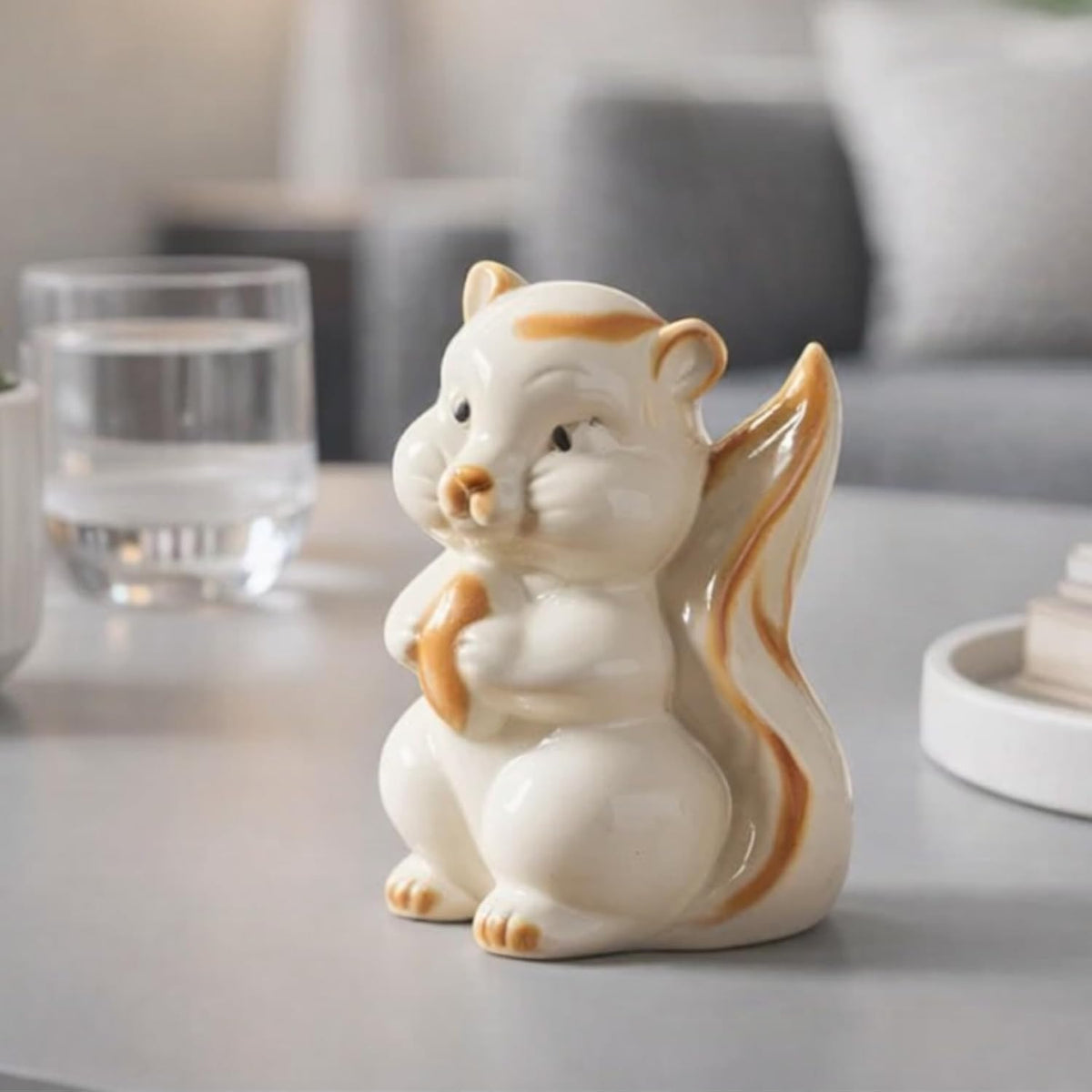 Chiku the Squirrel White Ceramic Figurine showpiece Artifact Abstract Animal Statue for Indoor, Home, Office Decor, (L - 11.5 X W - 11 X H - 15.5 cm)