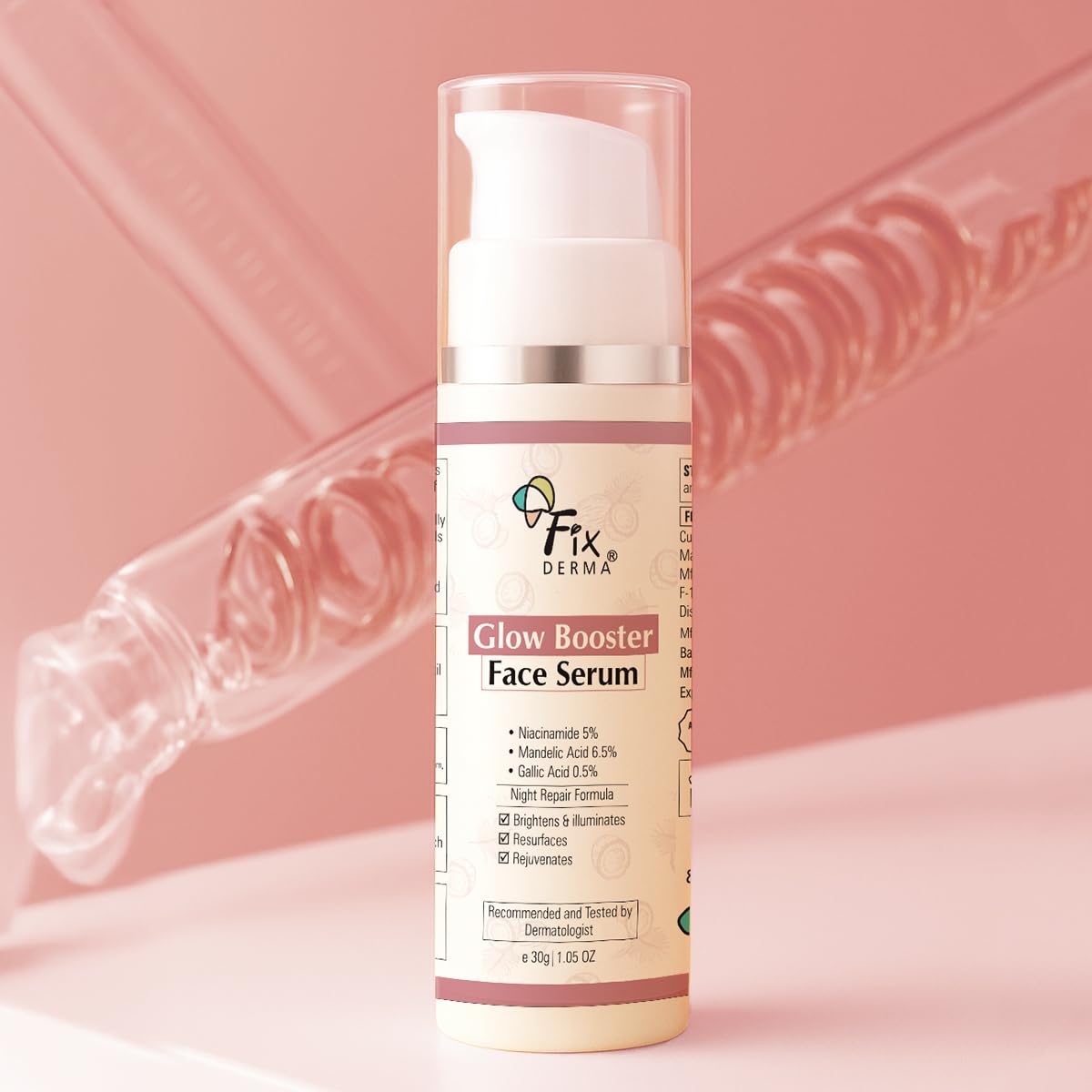 Fixderma 5% Niacinamide Serum Glow Booster Face serum with 6.5% Mandelic Acid & 0.5% Gallic Acid | Skin Brightening Serum | Face Serum for Men & Women - 30g