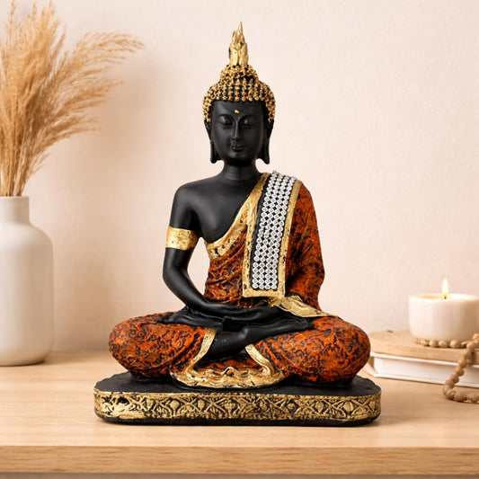 Meditating Sitting Buddha Statue showpiece Idol Home Decor Items for Living Room and Gifts(Orange,Black)