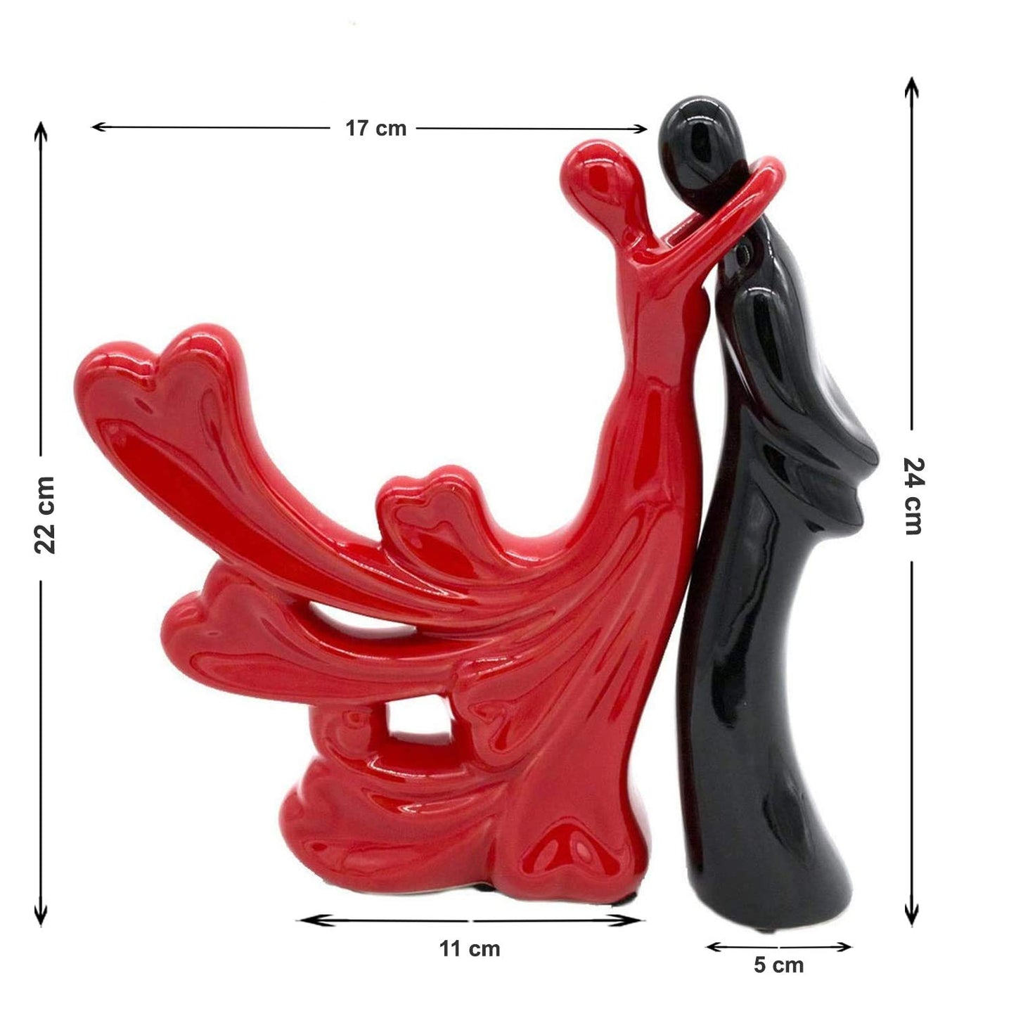 Xtore Passionate Lover Hugging Couple Figure | Beautiful Ceramic Home Decor Statue - (Set of 2, Red & Black)