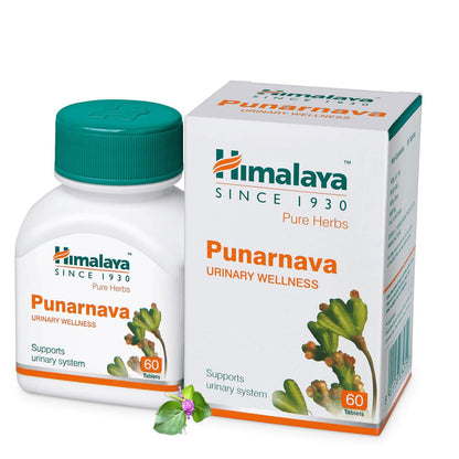 Himalaya Punarnava supplement bottle and packaging on a white background