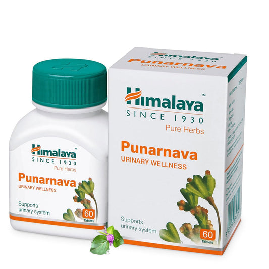 Himalaya Punarnava supplement bottle and packaging on a white background