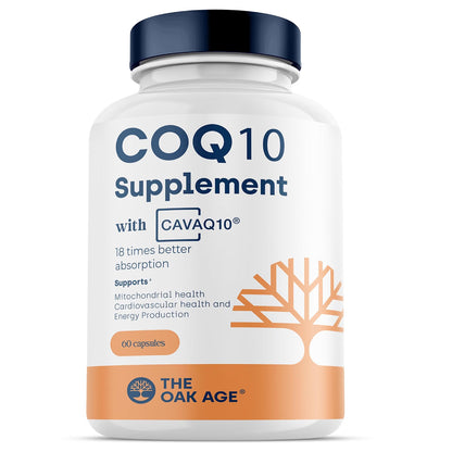 The Oak Age Premium COQ10 Supplement with 18x Better Absorption to Support Ubiquinol Levels – Coenzyme q10 & Antioxidant Capsules to Boost Energy, Support Heart Health, Fertility and Mitochondria - 60 Servings