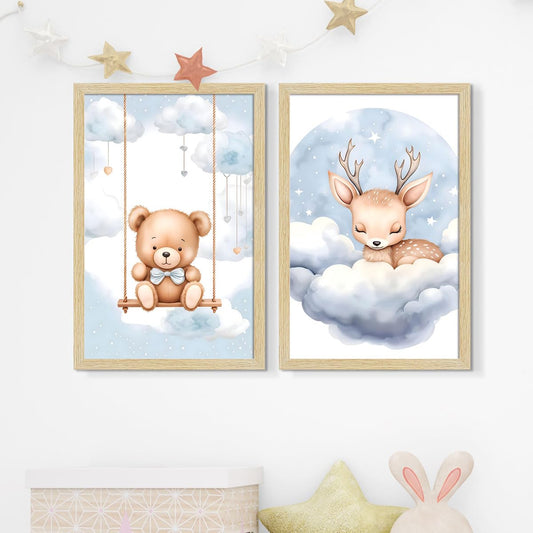 Wall Paintings For Kids Room, Wall Frame, Decoration Items, 12x18 inch (A3+) Size, Multicolor, Synthetic Wood, Set Of 2