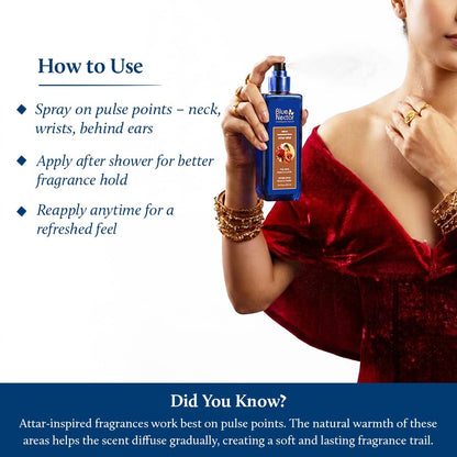 Blue Nectar Maharani Rose Attar Mist with Cumin & Sandalwood | Long-Lasting Perfume Mist for Women | Floral Essence | Travel-Friendly Body Mist Spray (100 ml)