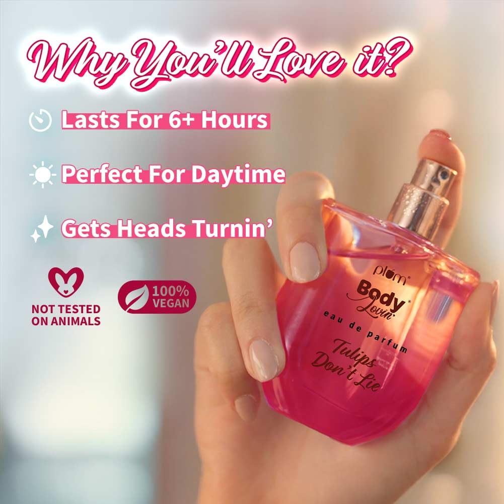Plum BodyLovin' Tulip Don't Lie Eau De Parfum | Long-Lasting Fresh Floral Fragrance | Luxury Perfume for Women | Tulip, Rose, Pomelo & Musk Notes | Purse-Friendly | 50ml