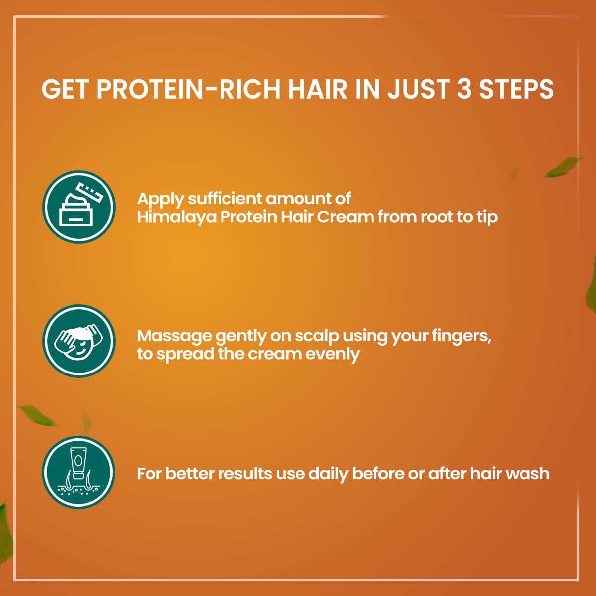 Instructions for using Himalaya Protein Hair Cream on an orange background