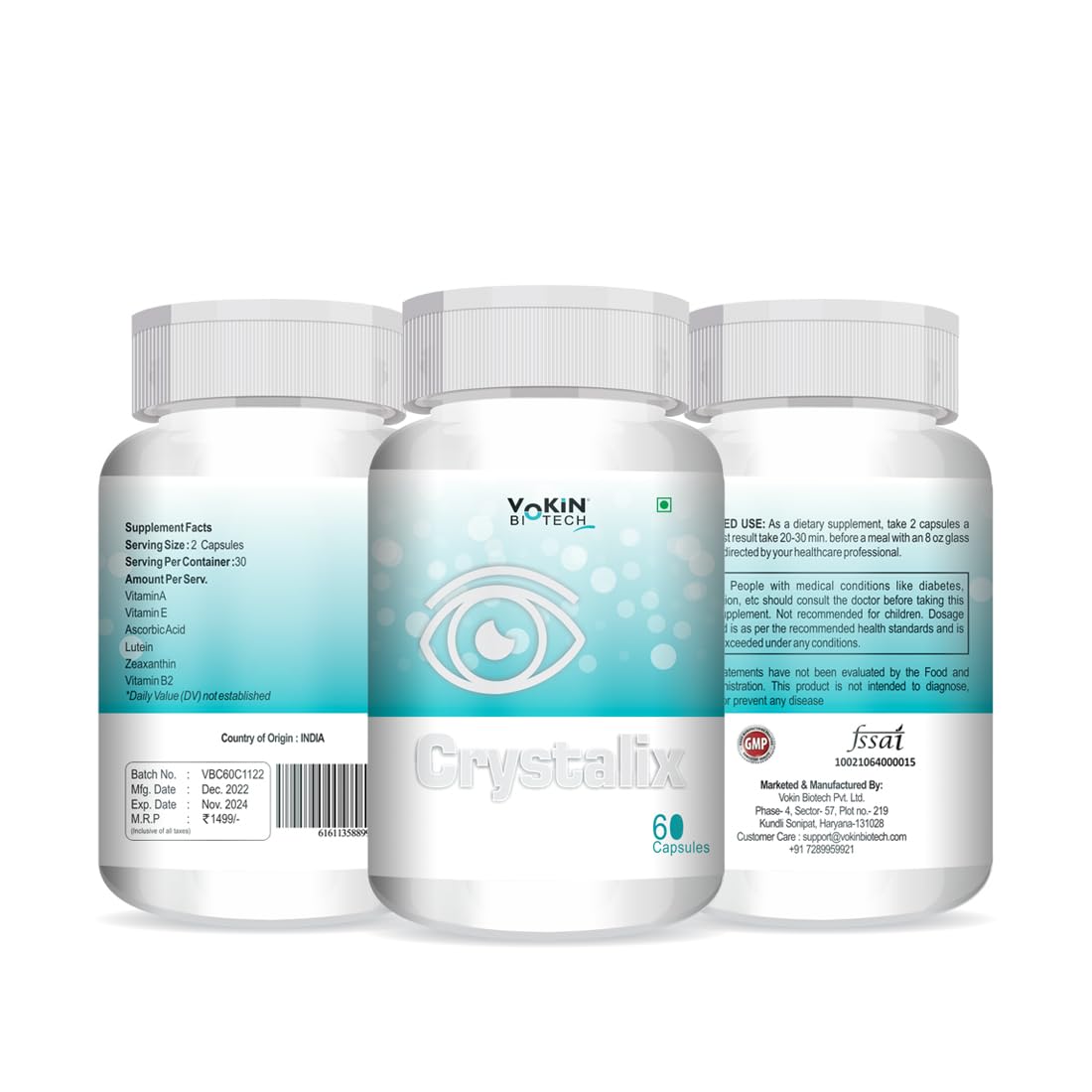 Three bottles of Crystalix supplements on a white background