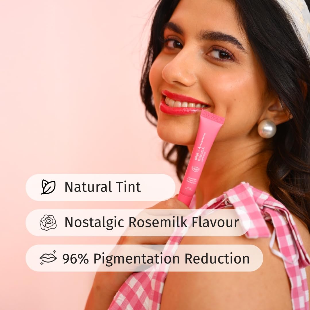 Vilvah X Annapoorna Rose Milk Lip Balm | Pink Tint, Moisturization for Dry, Chapped & Pigmented Lips | With Paneer Rose Extract, 1% Vitamin E & Olive Squalane | Hydrates, Brightens & Heals Lips | 10g