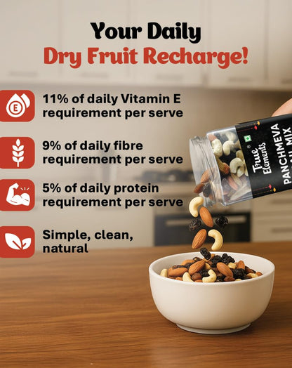 True Elements Panchmeva 1.2kg - Fasting Special Trail Mix | Premium Dry Fruits | 5 Nuts - Almonds, Cashews, Dates, Raisins, Black Currant | Dry Fruits Mix | Healthy Snacks
