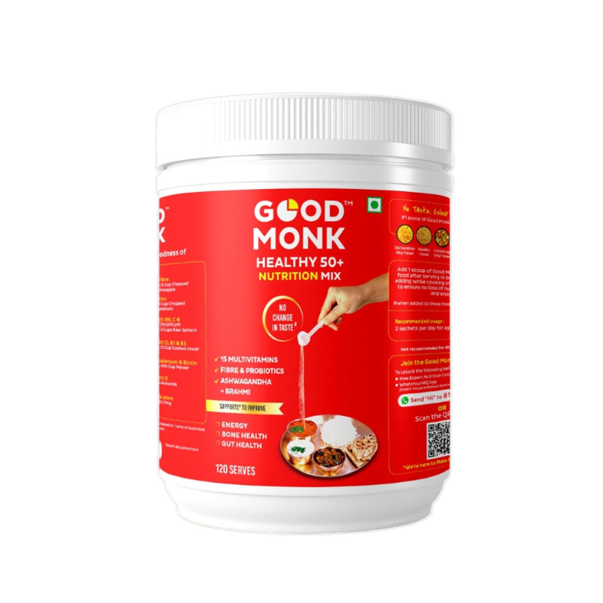 Good Monk nutrition mix container on a white background