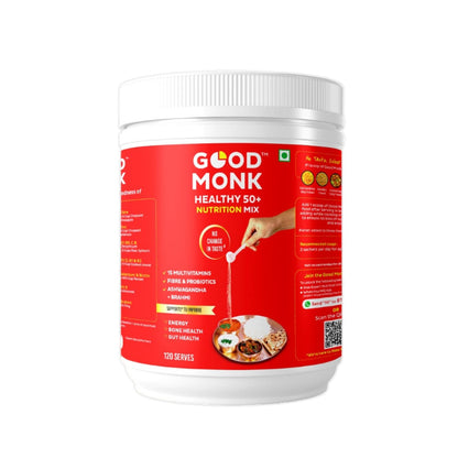 Good Monk nutrition mix container on a white background