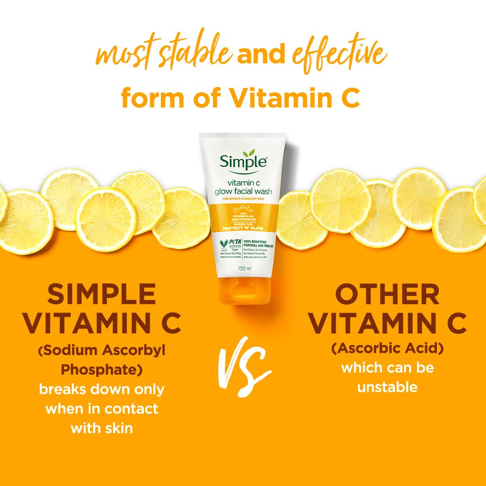 Simple Vitamin C facial wash with lemon slices on an orange background