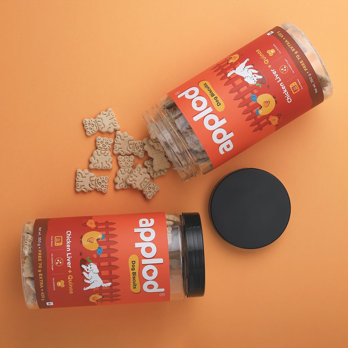 Applod Chicken Liver with Quinoa Dog Biscuits for Puppies & Adult Dogs | Oven-Baked Crunchy Dog Treats Made with Real Ingredients | Healthy Training & Reward Snacks | 420g