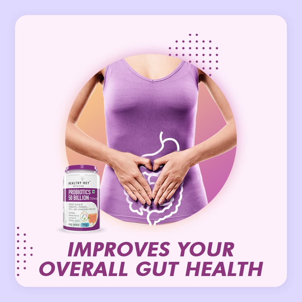 Zephivo HealthyHey Nutrition Probiotics 50 Billion CFU Multi- Strains, 60 Veg. Capsules, Targeted Release Technology, Stomach Acid Resistant, No Need for Refrigeration, Non-GMO, Gluten-Free
