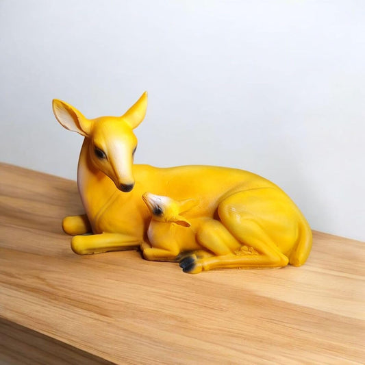 Fiber Resin Miniature Deer with Baby Idol for Home Decor | Decorative Animal Showpiece | Modern Art for Living Room Table Shelf Office Item for Any Occasion| 10x5x8 cm (Regular Quality)