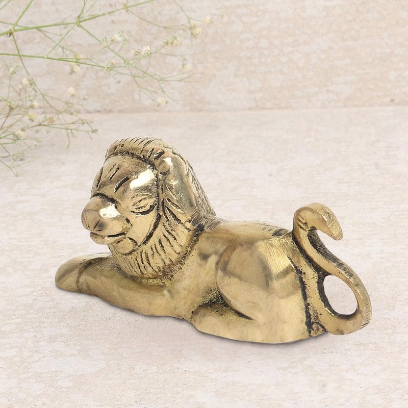 Brass Animal Lion Sculpture Statue Handcrafted Decorative Showpiece Idol for Home, Office Dcor (Size : 6.3cm Length | Weight : 150gm Approxe)