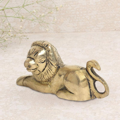 Brass Animal Lion Sculpture Statue Handcrafted Decorative Showpiece Idol for Home, Office Dcor (Size : 6.3cm Length | Weight : 150gm Approxe)