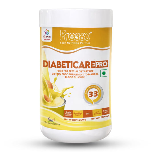 Pro360 Diabeticare Pro Protein Powder for Diabetes - Nutrition Supplement for Diabetic Care - Helps in Managing Blood Sugar Levels - Zero Added Sugar - Badam Flavour 200g Jar