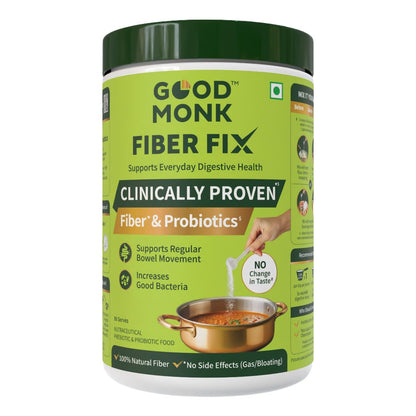 Good Monk Fiber Fix | Constipation, Bloating & Gas Relief | Everyday Prebiotic Soluble Natural Fibre Supplement Powder + Probiotic | 90 Servings | No Side Effects Or Taste Change