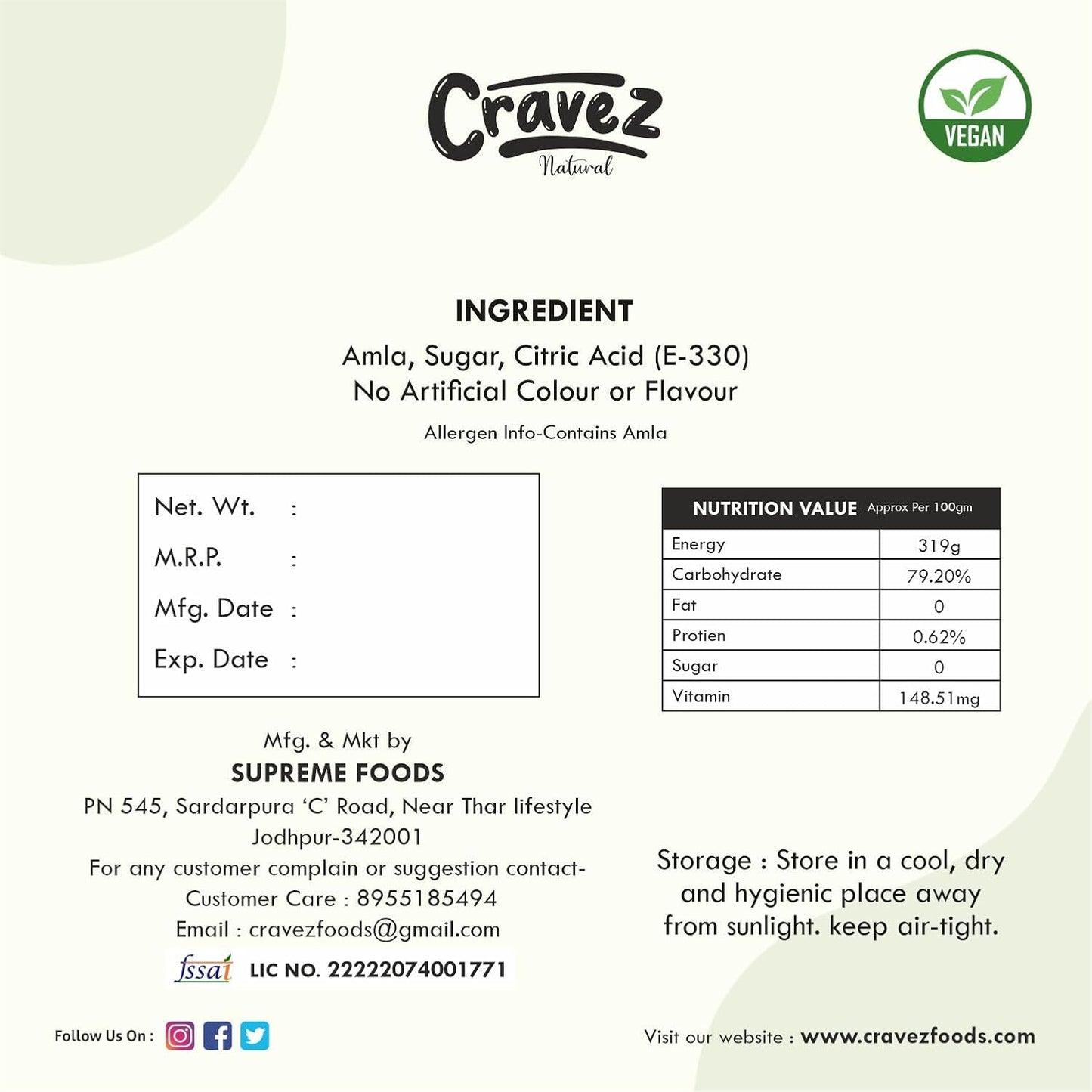Cravez Dried Amla Candy | Export Quality Aamla | 300 Gram | Low Processed Amla |Natural | No Preservative | No Artificial Colour Used