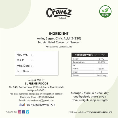 Cravez Dried Amla Candy | Export Quality Aamla | 300 Gram | Low Processed Amla |Natural | No Preservative | No Artificial Colour Used