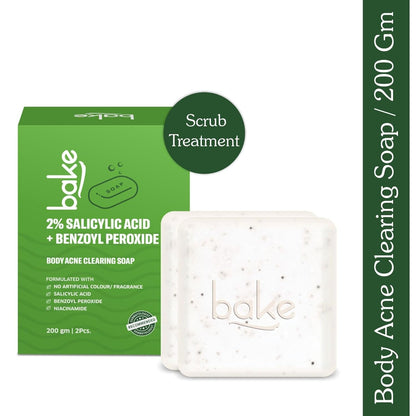 BAKE 2% Salicylic Acid Soap (2 pcs) Scrub Treatment with Niacinamide for Body & Back Acne, Reduces Strawberry Legs | Fades Dark Spots | Non Drying Formula | Soap For Men & Women | 100g x 2 (100 g (Pack of 2))