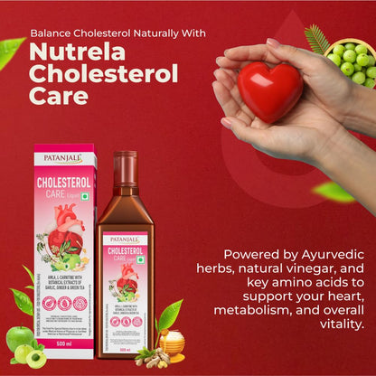 NUTRELA Patanjali Cholesterol Care Liquid | Heart Health Supplement with Amla, L-Carnitine & Garlic | Plant-Based & Vegetarian | 500 Ml