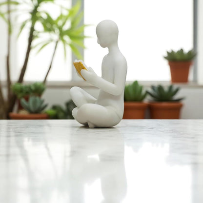 Resin Reading Man Statue (6.5 Inch) | Decorative Sculpture & Figurine for Home Decor | Modern Tabletop Showpiece for Living Room, Bedroom, Office, Gifting, Shelf & Bookshelf | White
