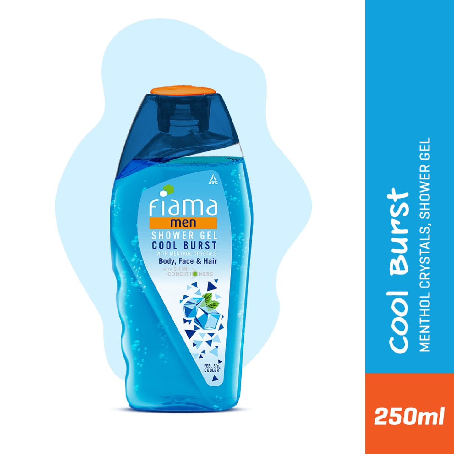Fiama Men Body Wash Shower Gel Cool Burst, 250ml, Body Wash for Men, feel 3° cooler, with Skin Conditioners for Cool & Refreshed Skin, Mens Moisturizing Bodywash