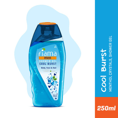 Fiama Men Body Wash Shower Gel Cool Burst, 250ml, Body Wash for Men, feel 3° cooler, with Skin Conditioners for Cool & Refreshed Skin, Mens Moisturizing Bodywash