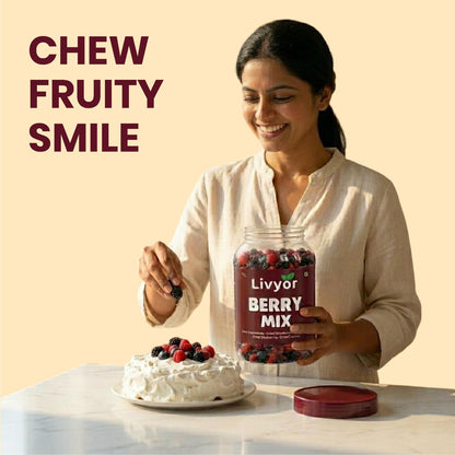 Livyor 5 in 1 Berry Mix for eating - 1kg | Good Source of Fibre | Dried Cranberries | Black Raisins | Cherries | Blueberries | Strawberries | Berry Blast | Berries dry fruits | Berries fresh | Pack of 1