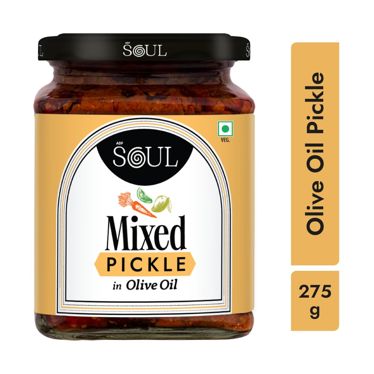 ADF Soul Mixed Pickle | Spicy, tangy & textured | A flavour-packed mix of veggies in 100% Olive Oil. | 275 g