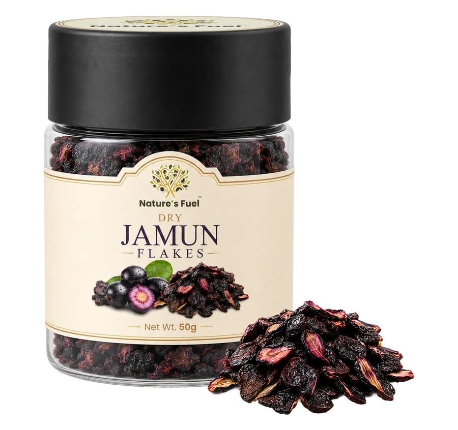 Nature's Fuel Dry Jamun Flakes 50g | 100% Natural Dry Black Plum (Jamun) Fruit Snack | No Added Sugar, No Preservatives (Pack of 6)