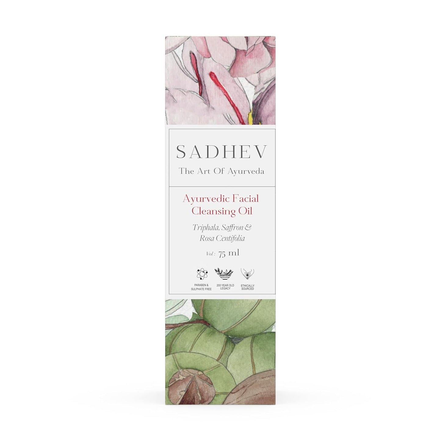 Sadhev Ayurvedic Facial Cleansing Oil With Triphala, Safron, and Rosa Centifolia for Removing Makeup, Hydrating and Moistuizing Cleanser Suitable For All Skin Types