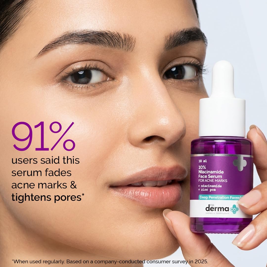 The Derma Co 10% Niacinamide Serum with 2% Zinc, Powered by Deep Penetration Formula™ | Fades Acne Marks, Controls Oil & Reduces Dark Spots | 10 ml