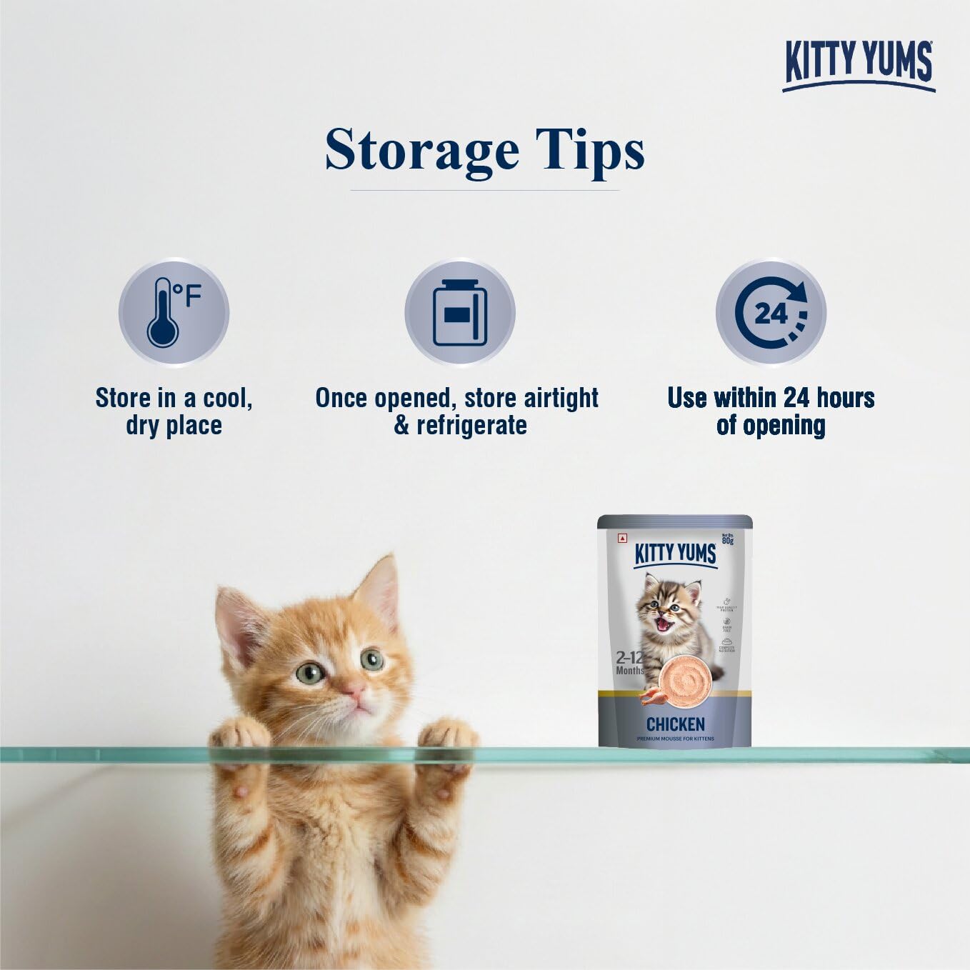 Kitty Yums Kitten Wet Mousse 80g | Chicken | Rich in Protein | Promotes Hydration & Easy to Digest | Grain Free | No Artificial Flavours | Packed with Essential Vitamins & Antioxidants