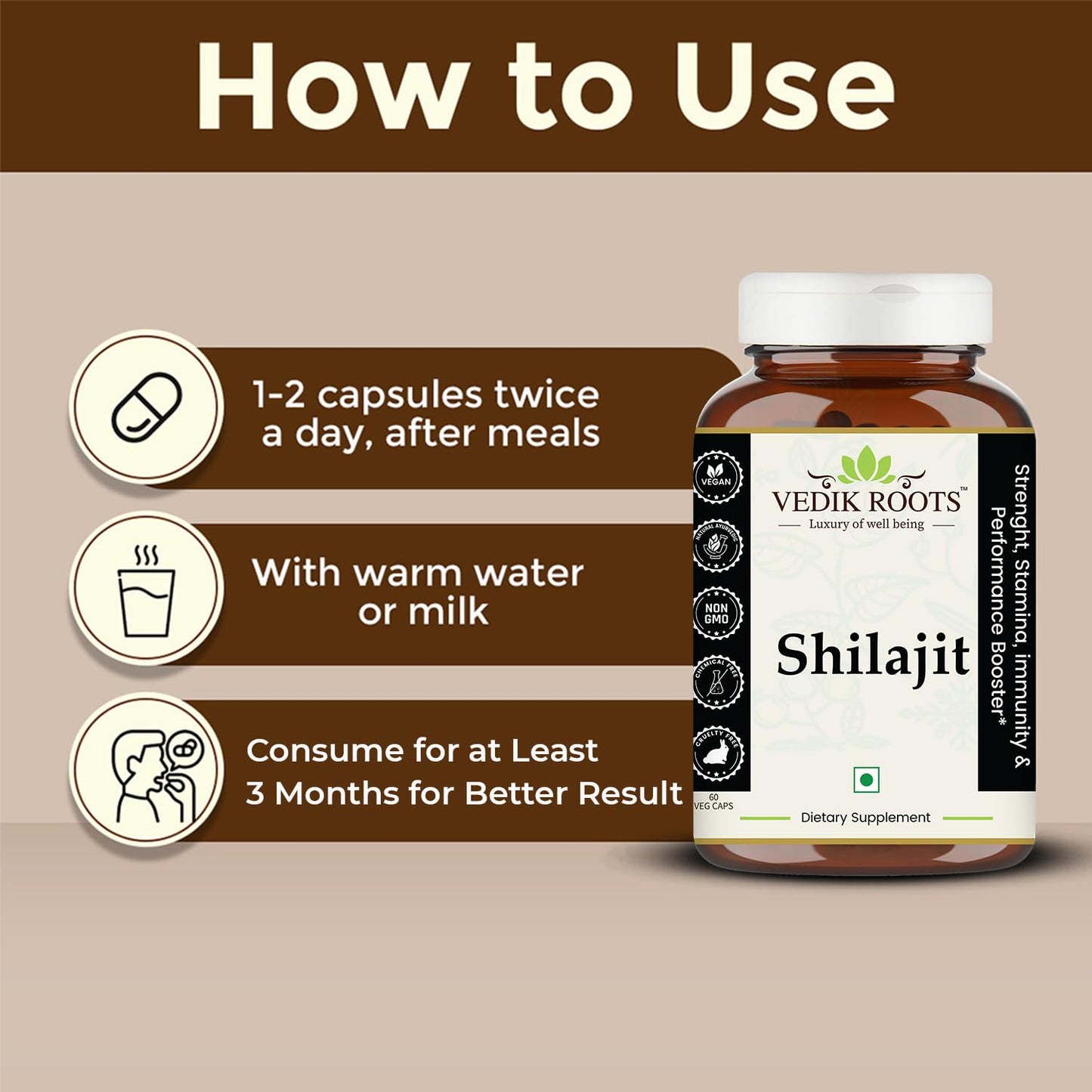 Shilajit Capsules – Natural Support for Energy, Strength & Vitality | Helps Maintain Stamina, Endurance & Wellness | Herbal Supplement | 60 Capsules (Pack Of 1)
