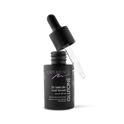 Glutone 2% Salicylic Acid Serum bottle with dropper on a white background