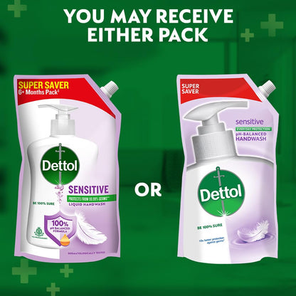 Dettol Liquid Hand wash Refill, Sensitive, 675ml | pH Balanced | 10x Better Germ Protection