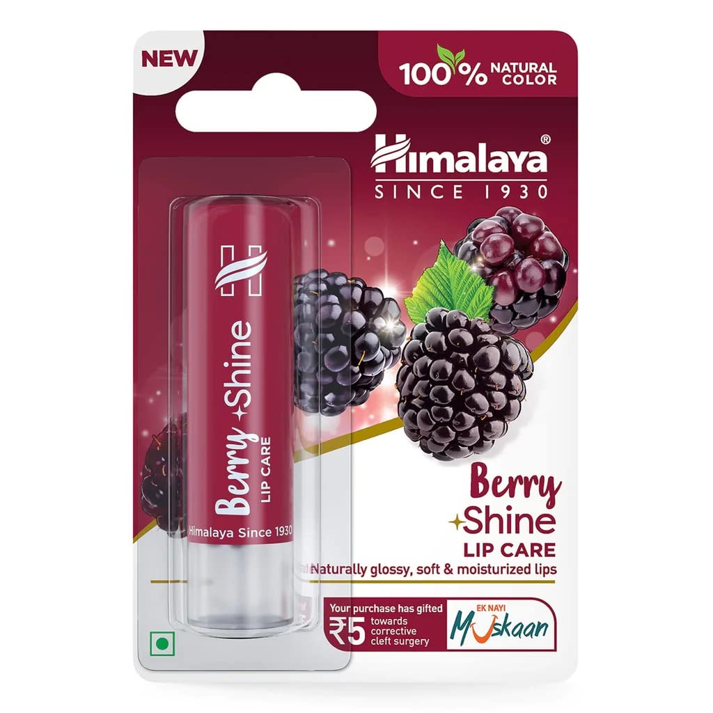 Himalaya Berry Shine lip care packaging with blackberries on a white background