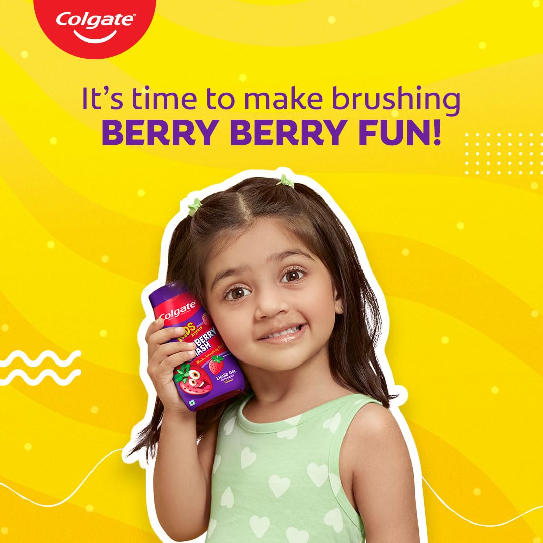 Colgate Kids Toothpaste in a Fun Squeezy Bottle, Strawberry Flavor Gel Tooth Paste, Easy-Grip & Makes Brushing Fun, Cavity Protection, Safe for Kids, Paraben/Gluten-Free, Vegan, Age 2-6yrs, 100ml