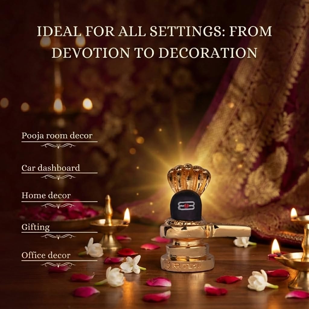 Resin Shivling Murti Statue Idols for Car Dashboard Pooja Temple Room Home Decoration & Festival Occasions Gifts (Gold) - 3 x 3 Inches - Pack of 1
