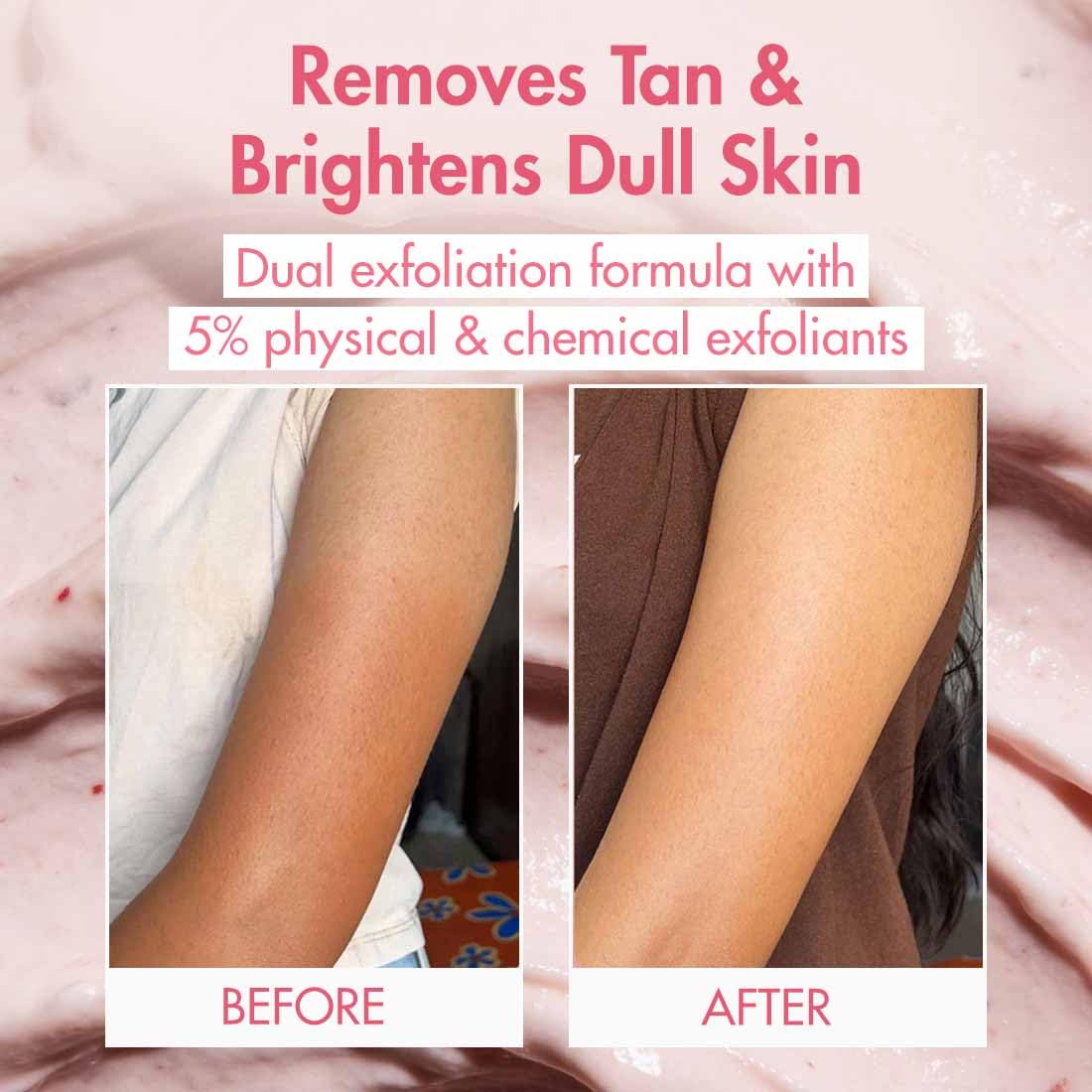 mCaffeine Dual Action Guava De-Tan Body Scrub with 5% Natural & Chemical Exfoliants | Glycolic, Lactic & Salicylic Acid | Reduces Tan & Brightens Skin | Fruity, Guava Fragrance - 175g