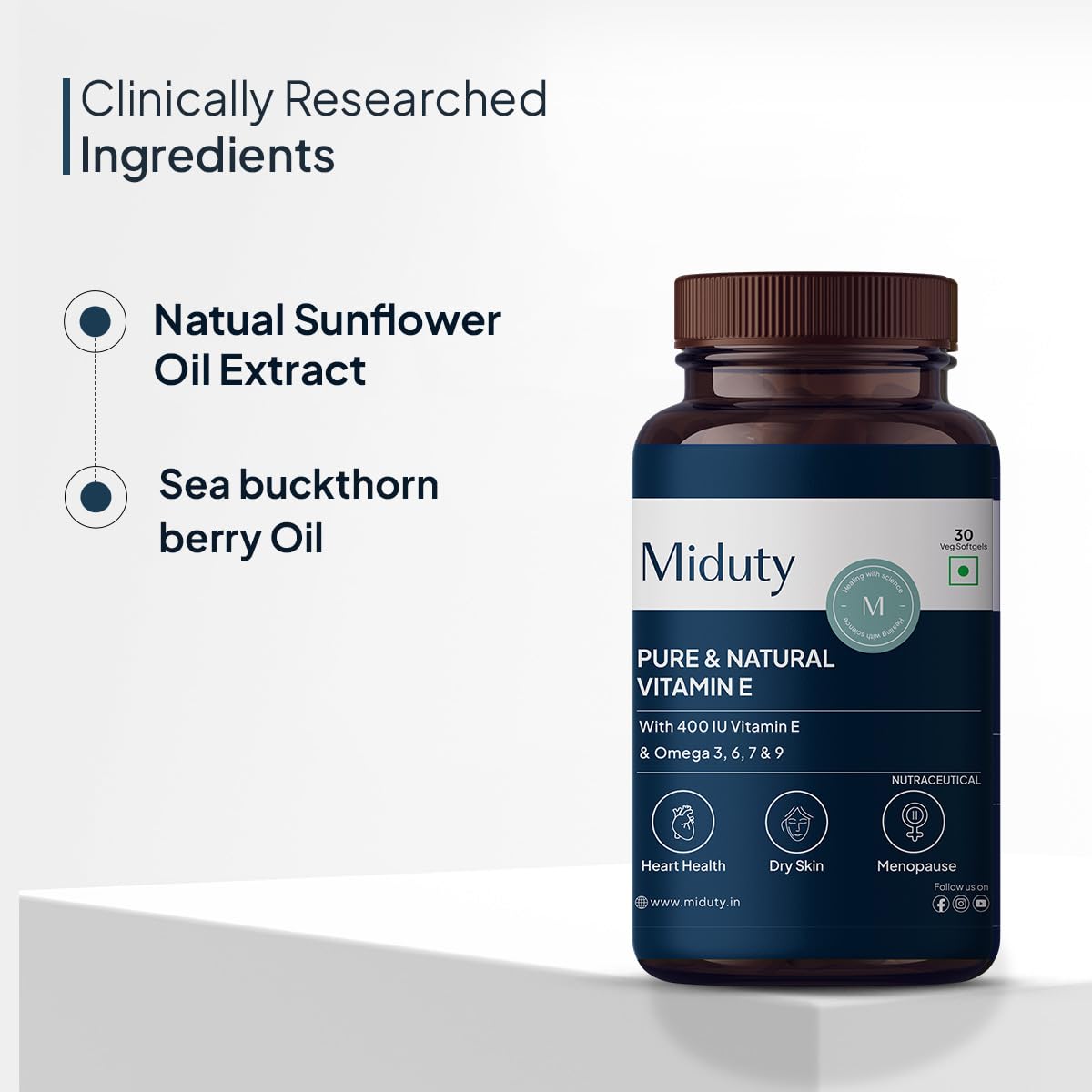 Zephivo Miduty by Palak Notes Pure Natural Vitamin E Capsules, Enhanced with Omega-3-6 - 7-9 - Sea Buckthorn Berry Oil - Boosts Immunity - Balance cholesterol - Better Heart health - 30 Softgel