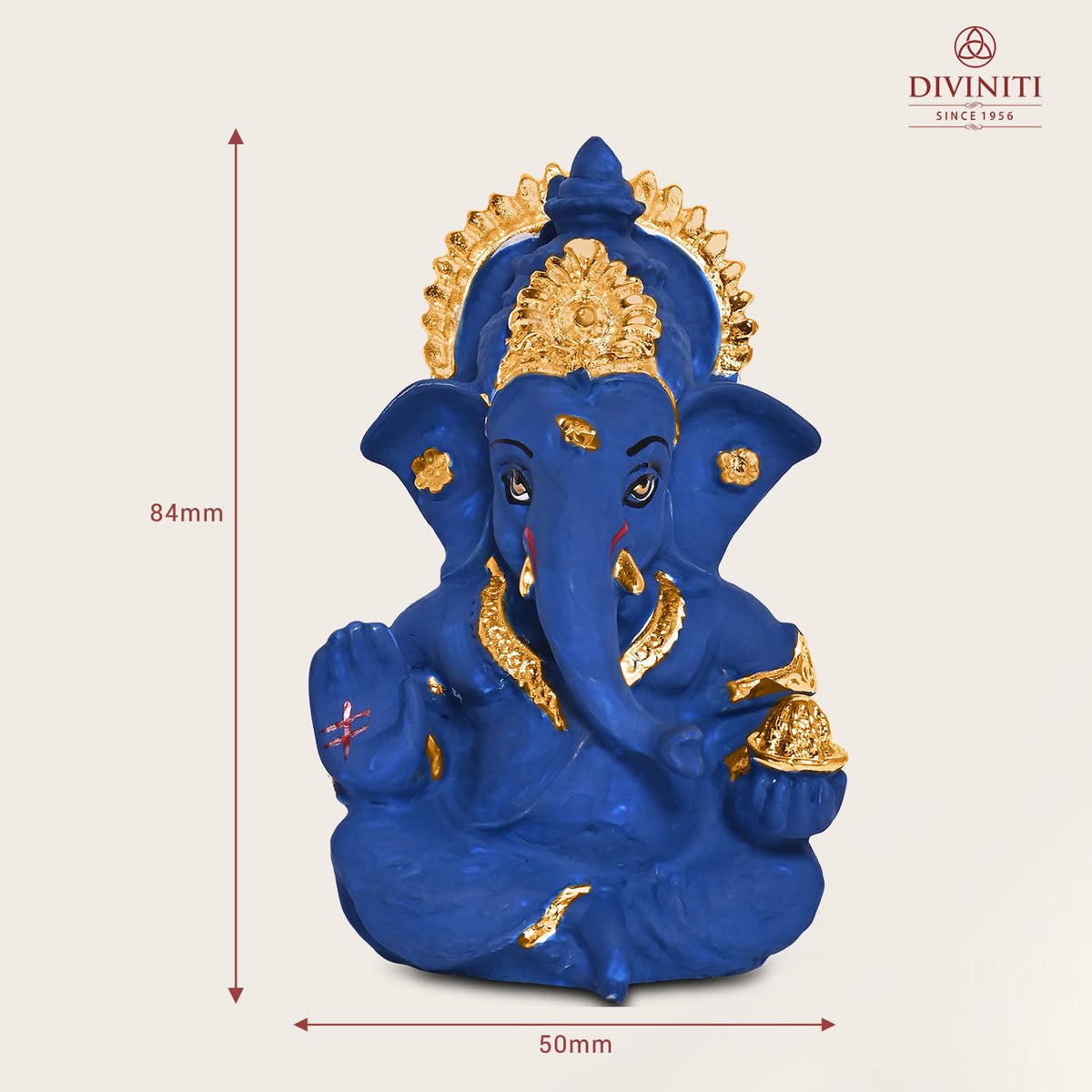 24K Gold Plated Resin Lord Ganesha Idol for Car Dashboard, Tabletop|Ganesh Statue for Good Luck and Success|Ganpati Murti for Home Decor Mandir, Office Desk Puja Gift Navy Blue (8.4x4.2cm)