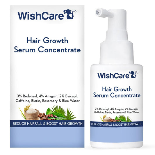 WishCare Hair Growth Serum Concentrate - 3% Redensyl, 4% Anagain, 2% Baicapil, Caffeine, Biotin, Plant Keratin & Rice Water - Hair Growth Serum For Men & Women, 30ml