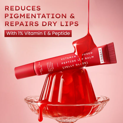 Red lip balm with jelly glaze on a pink background